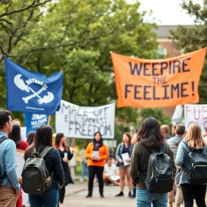 Students protesting on Brown University campus