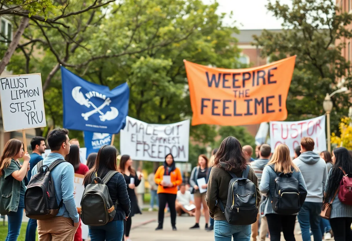 Students protesting on Brown University campus