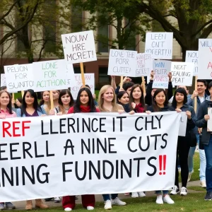 Students protesting against federal funding cuts at Brown University