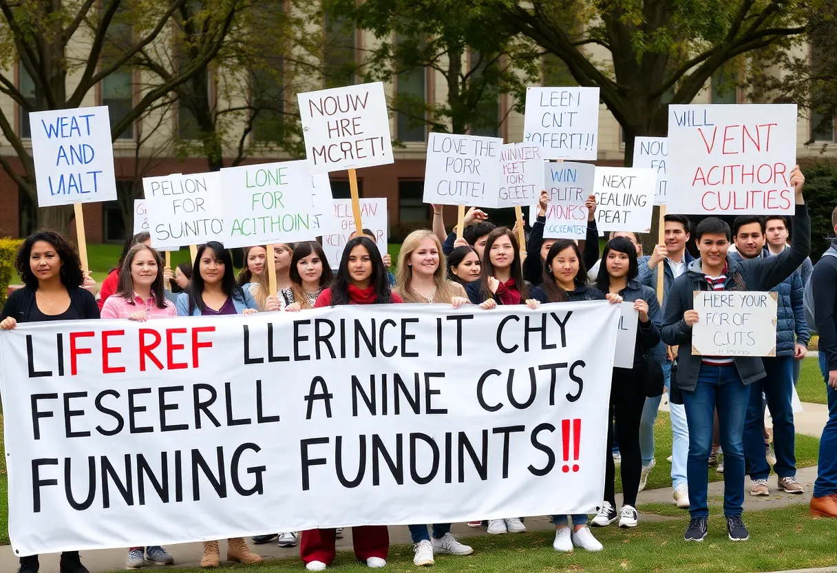 Students protesting against federal funding cuts at Brown University