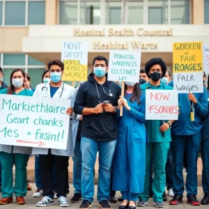 Healthcare workers protesting for safety and wage increases at Butler Hospital