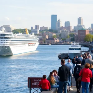 Cruise ships docked at the waterfront in Providence, Rhode Island.