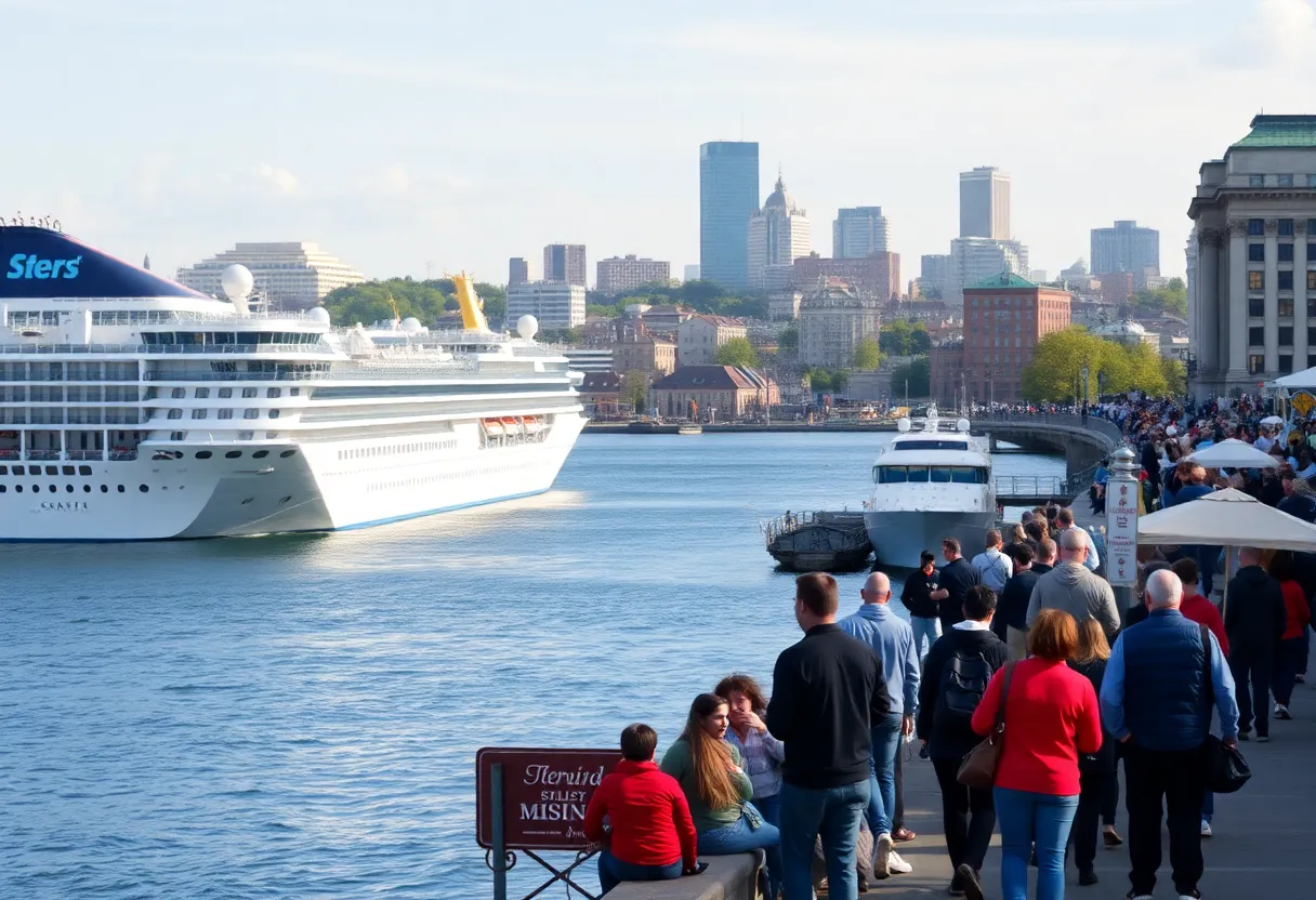 Cruise ships docked at the waterfront in Providence, Rhode Island.