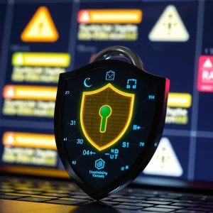 Symbol of cybersecurity featuring a digital lock and shield