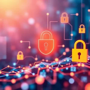 Abstract representation of data privacy and protection in a digital landscape
