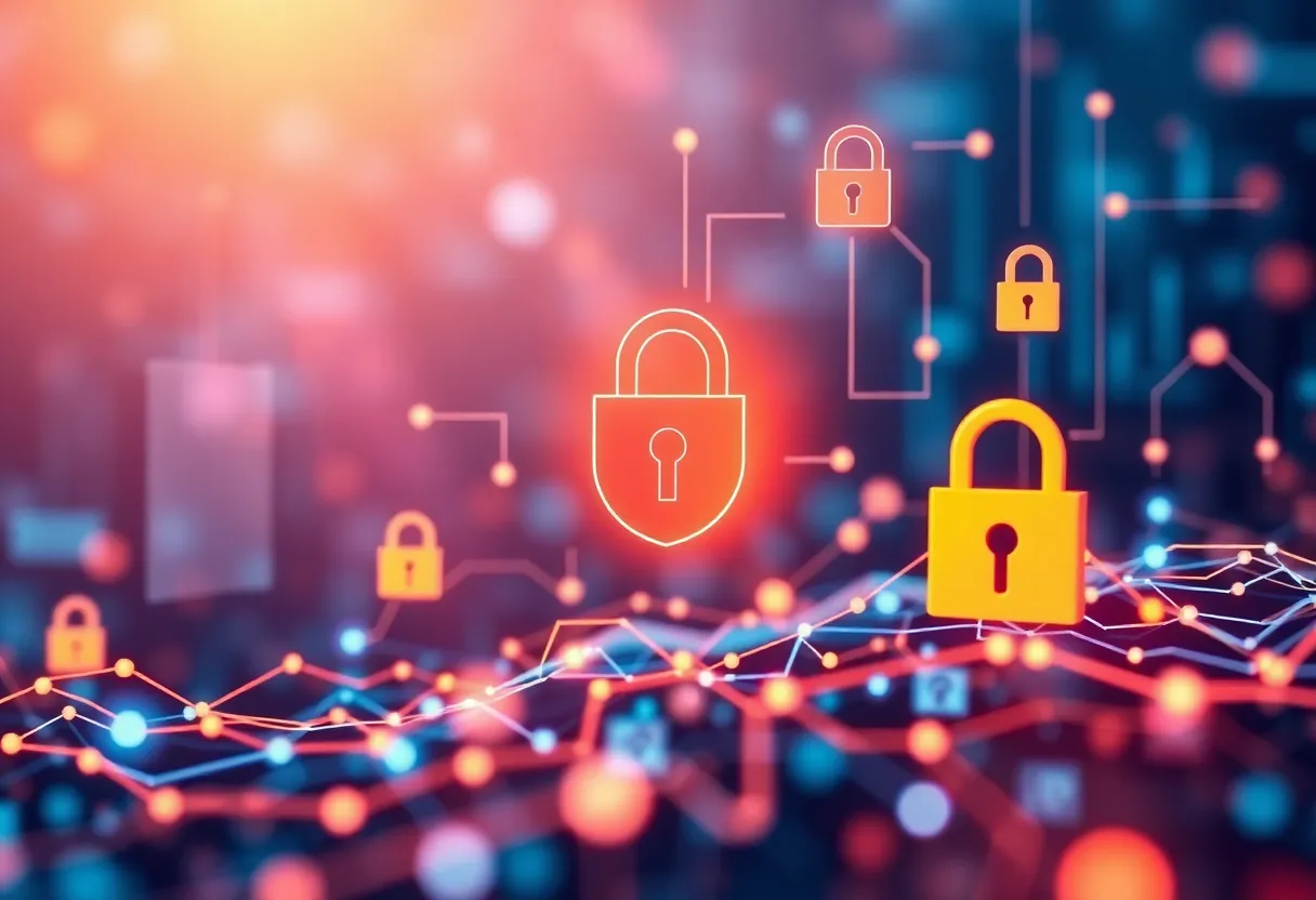 Abstract representation of data privacy and protection in a digital landscape