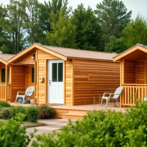 Tiny cabins of Echo Village designed for temporary shelter