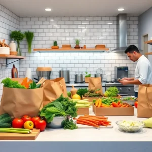 Meal delivery service in a modern kitchen