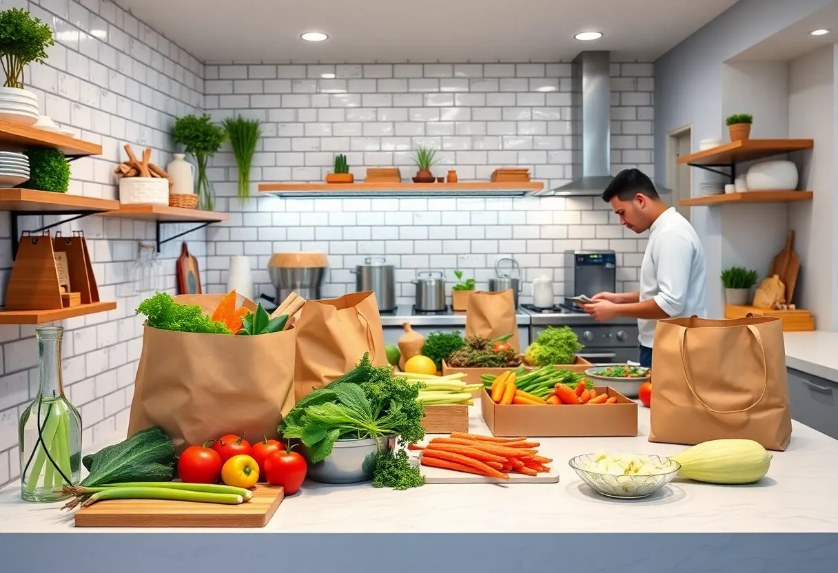 Meal delivery service in a modern kitchen