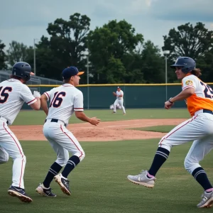 Harvard baseball players engaged in a competitive game