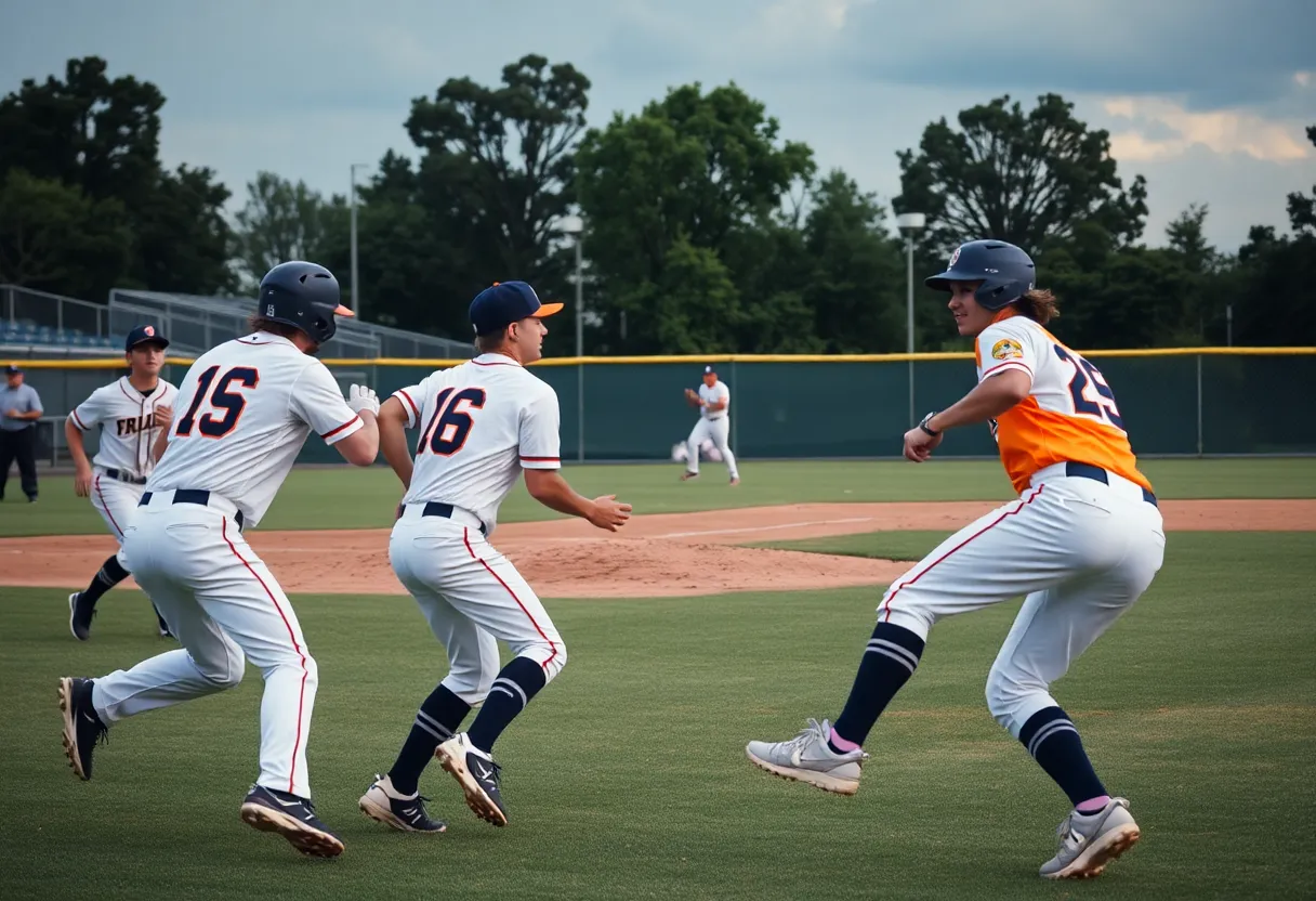 Harvard baseball players engaged in a competitive game