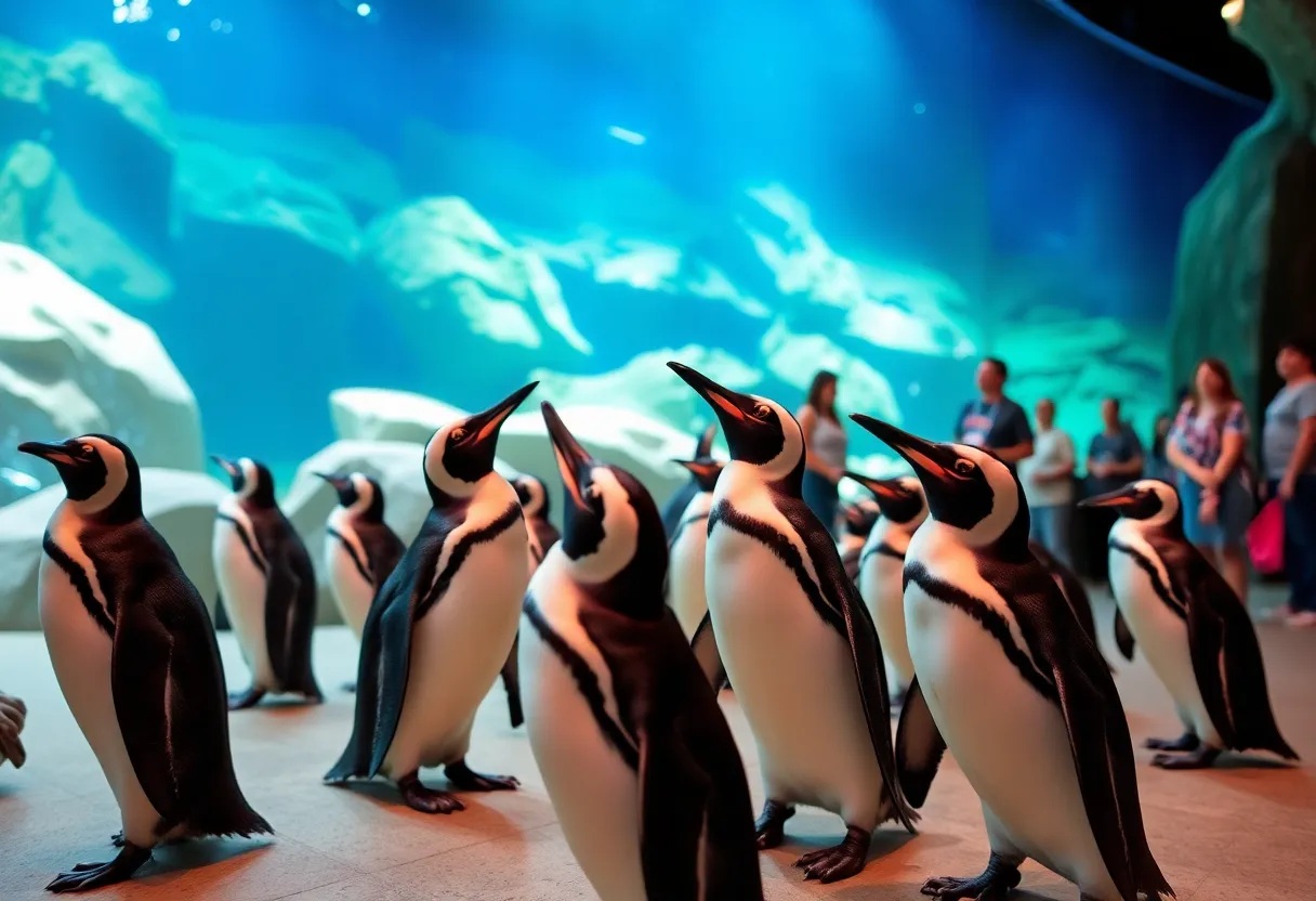 A group of Humboldt penguins in the newly opened Penguin Point exhibit at Roger Williams Park Zoo.