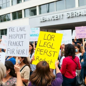 Crowd of protesters outside Rhode Island Hospital.