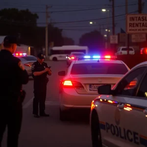 Law enforcement scene showing a rental car investigation