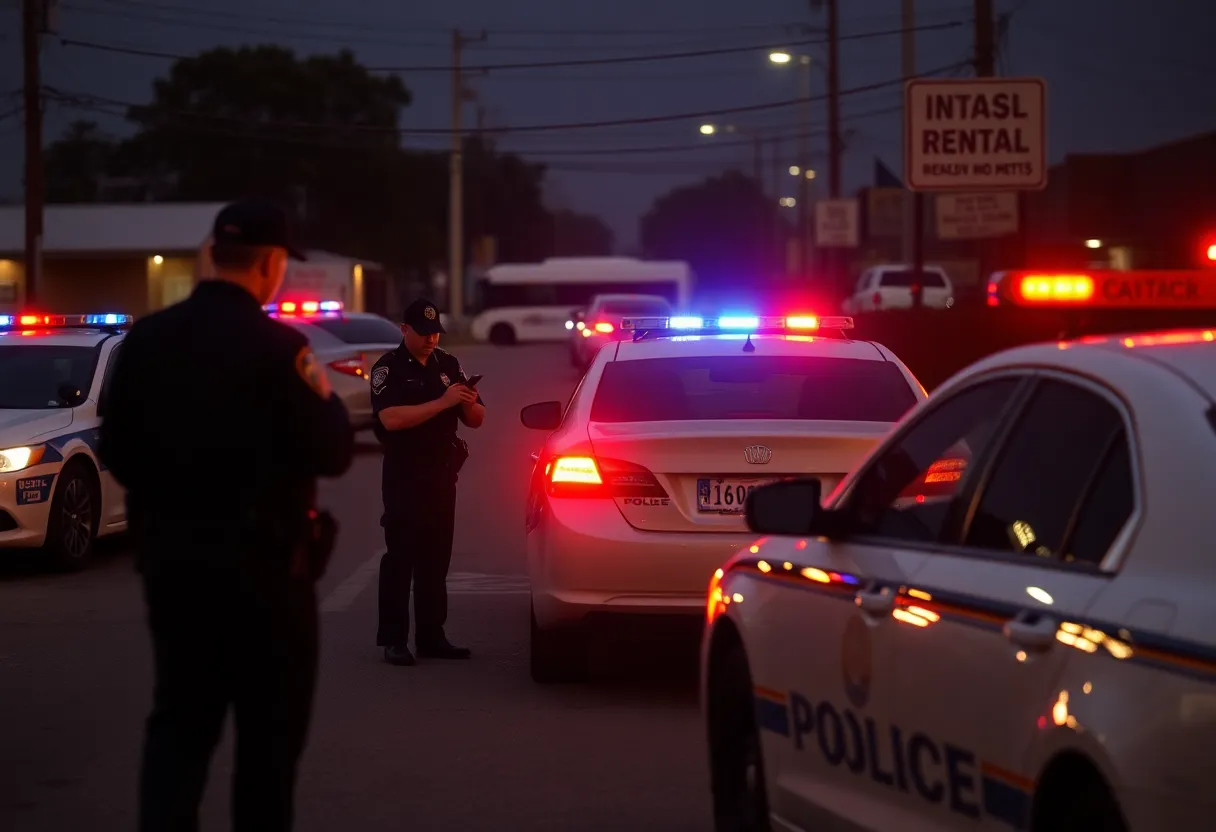Law enforcement scene showing a rental car investigation