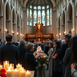 People gathered in a cathedral for a memorial Mass for Pope Francis