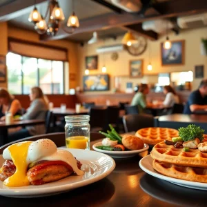 Interior view of NicoBella’s Family Restaurant during breakfast hour.