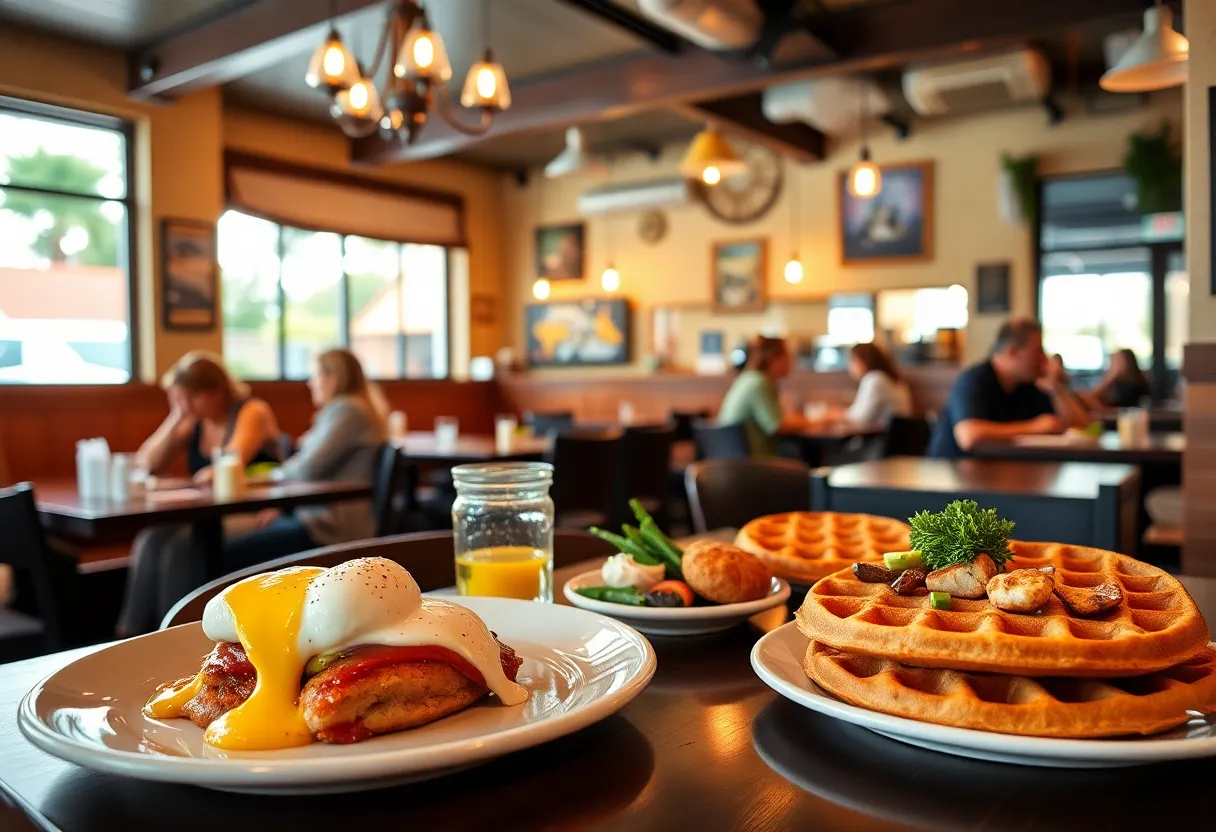 Interior view of NicoBella’s Family Restaurant during breakfast hour.