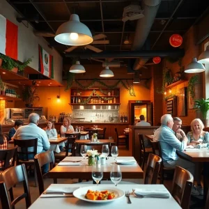 Interior view of Pat's Italian restaurant showcasing dining area and Italian themed decorations