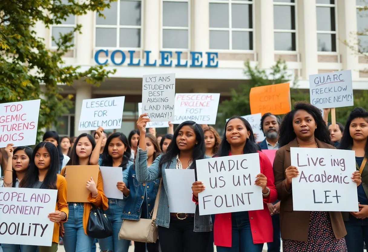 Students protesting program cuts at Rhode Island College