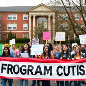 Students protesting against program cuts at Rhode Island College