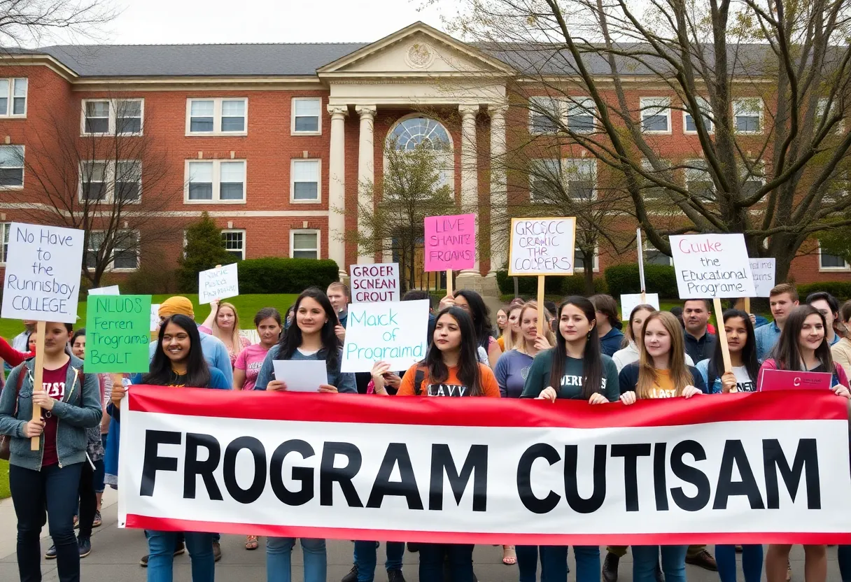 Students protesting against program cuts at Rhode Island College
