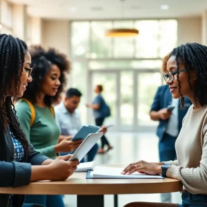 Diverse students collaborating in an academic setting