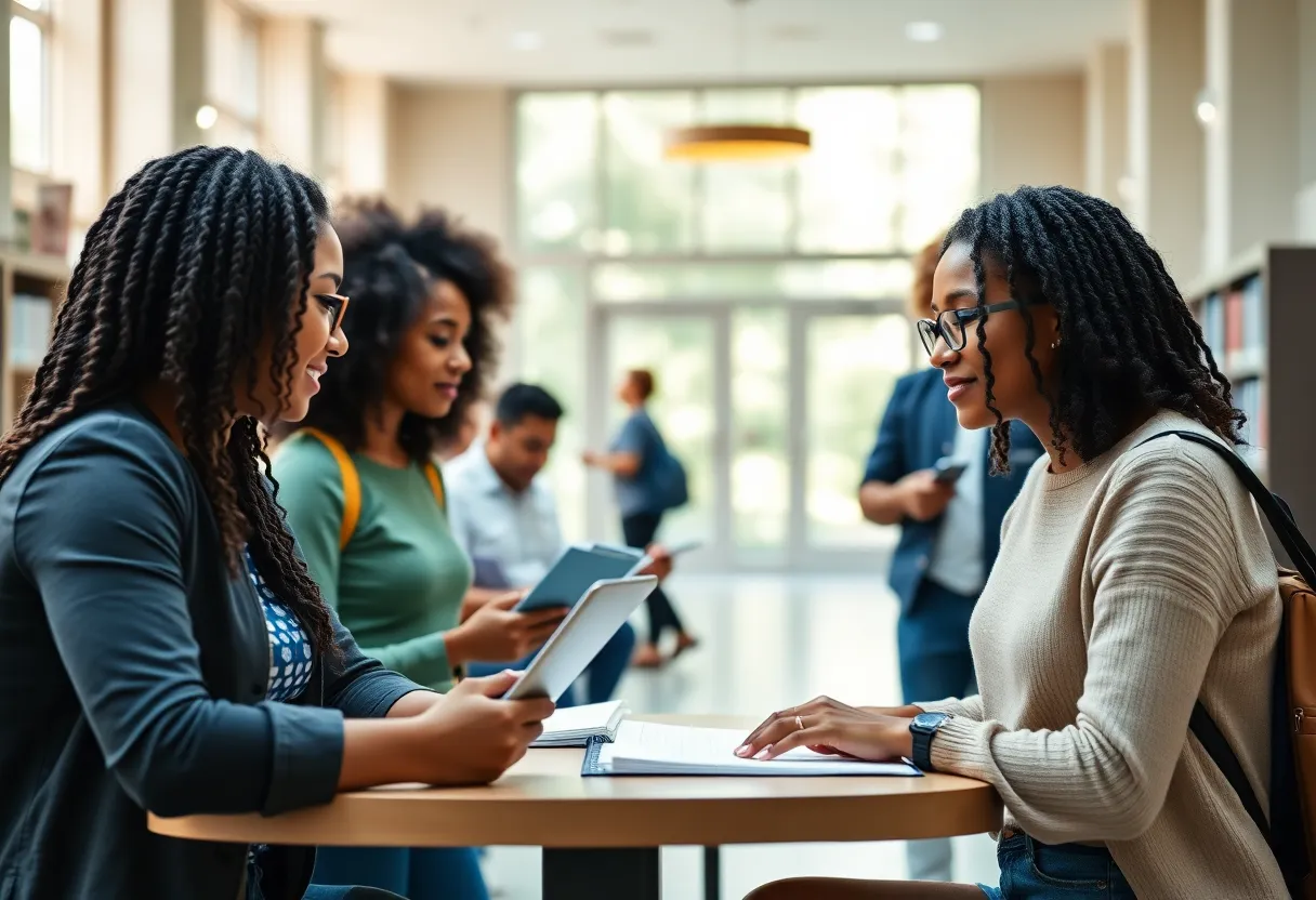 Diverse students collaborating in an academic setting