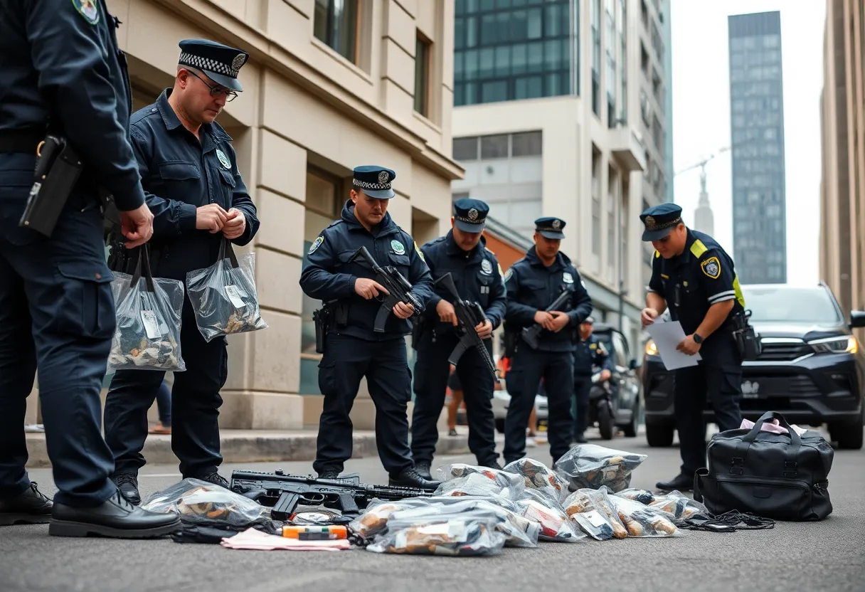 Police officers examining evidence in a drug bust operation in Providence.