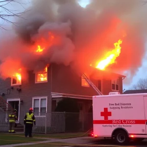 Firefighters responding to a fire in a residential area