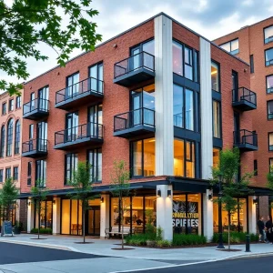 Rendering of new mixed-use developments in Providence with apartments and commercial spaces.