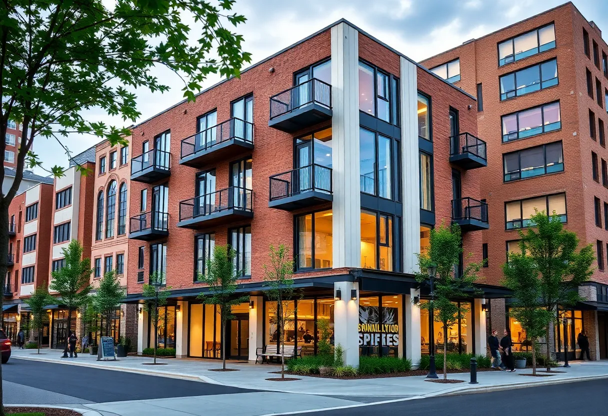 Rendering of new mixed-use developments in Providence with apartments and commercial spaces.