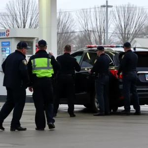 Scene depicting police interaction at a gas station in Providence