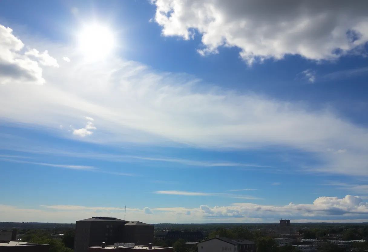 Sunny weather in Providence, Rhode Island with clouds on the horizon