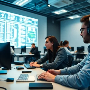 Students participating in cybersecurity training at Rhode Island College.
