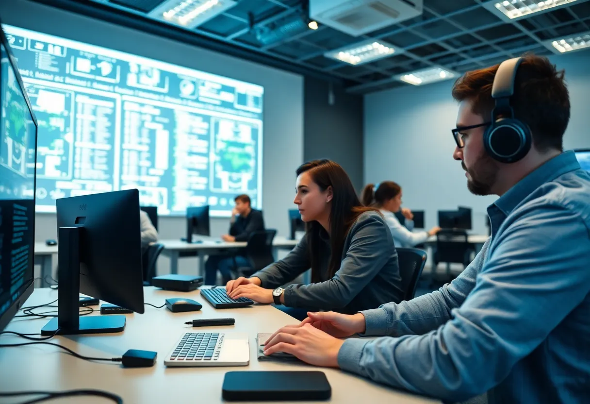 Students participating in cybersecurity training at Rhode Island College.