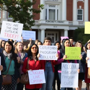 Students protesting against program cuts at Rhode Island College