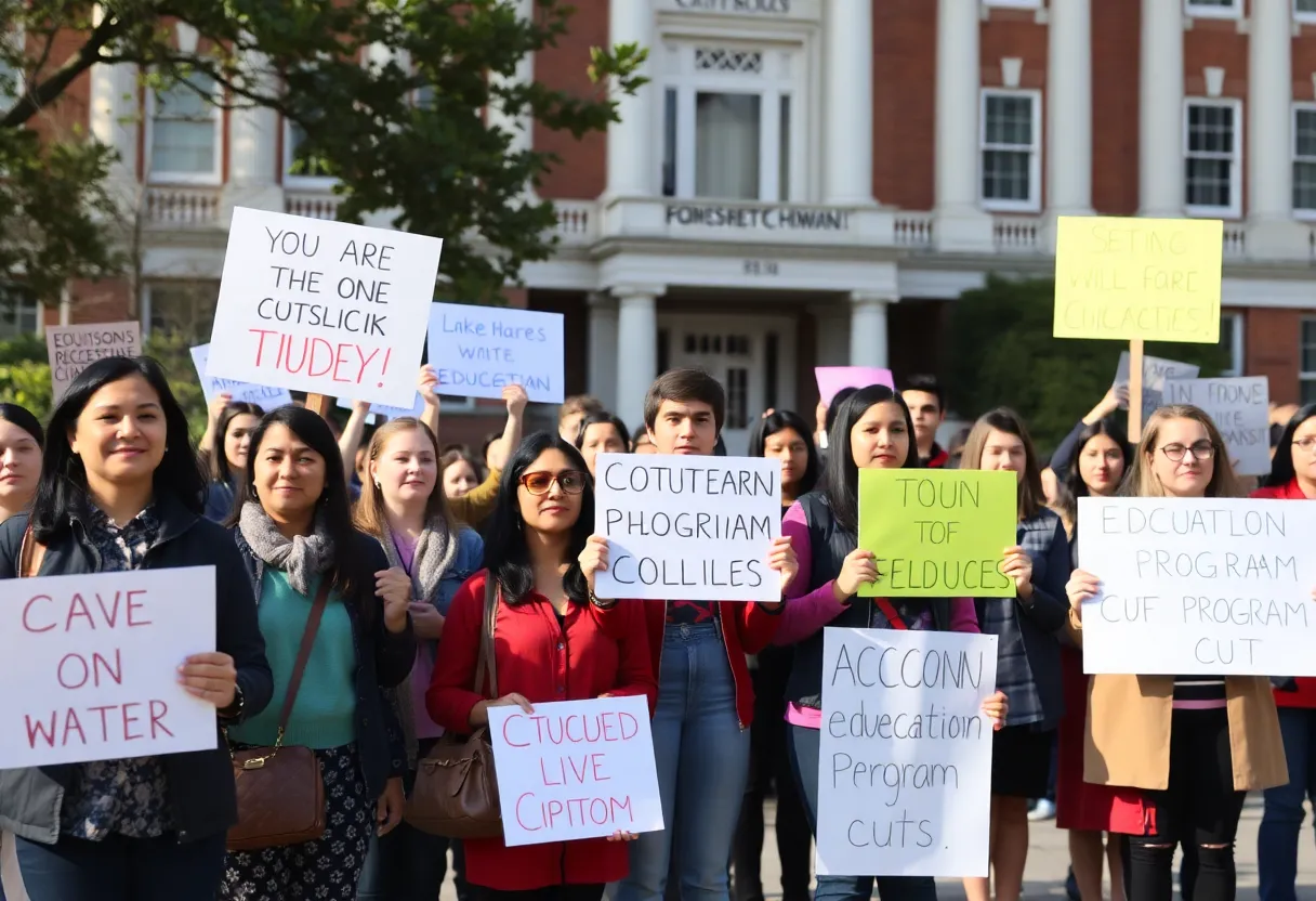 Students protesting against program cuts at Rhode Island College
