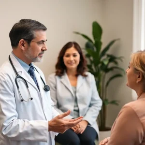 Healthcare professional explaining lung cancer screening to patients