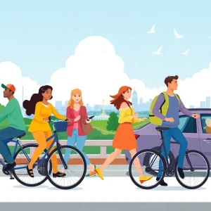 Rhode Islanders engaging in various sustainable commuting methods