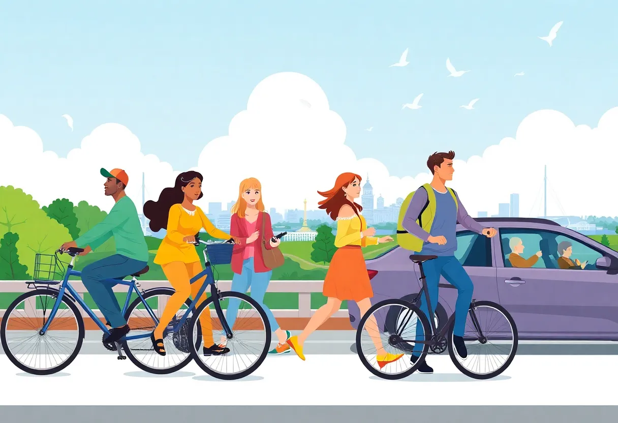 Rhode Islanders engaging in various sustainable commuting methods