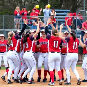 Yale University softball team celebrates after winning a game against Brown University.
