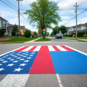 American Flag-themed crosswalk in East Providence