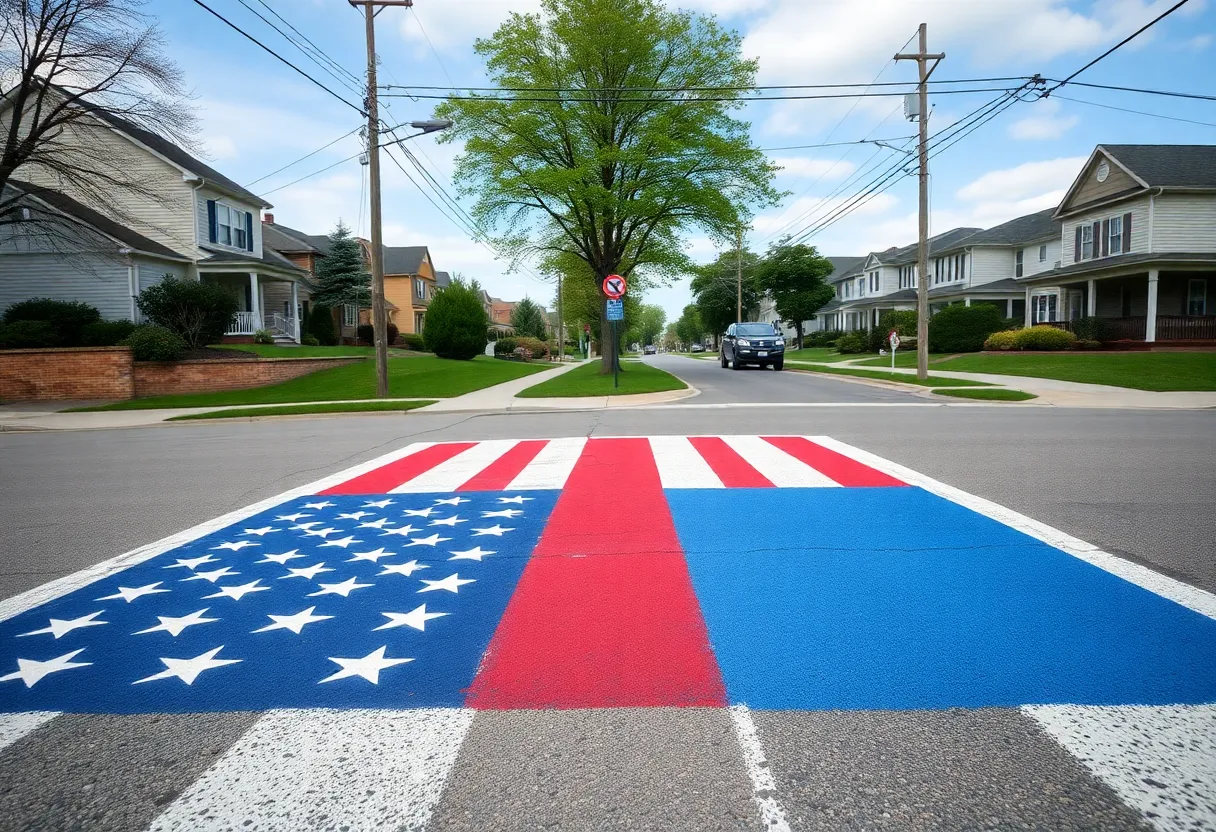 American Flag-themed crosswalk in East Providence