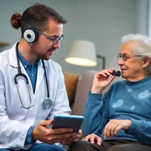 Healthcare professional consulting with patients via telecommunication