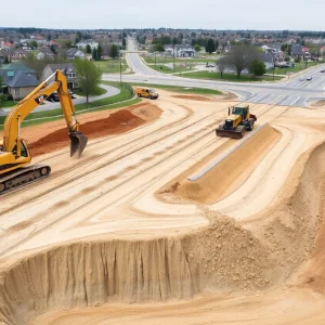 Construction site of Route 6/10 interchange project with contaminated soil