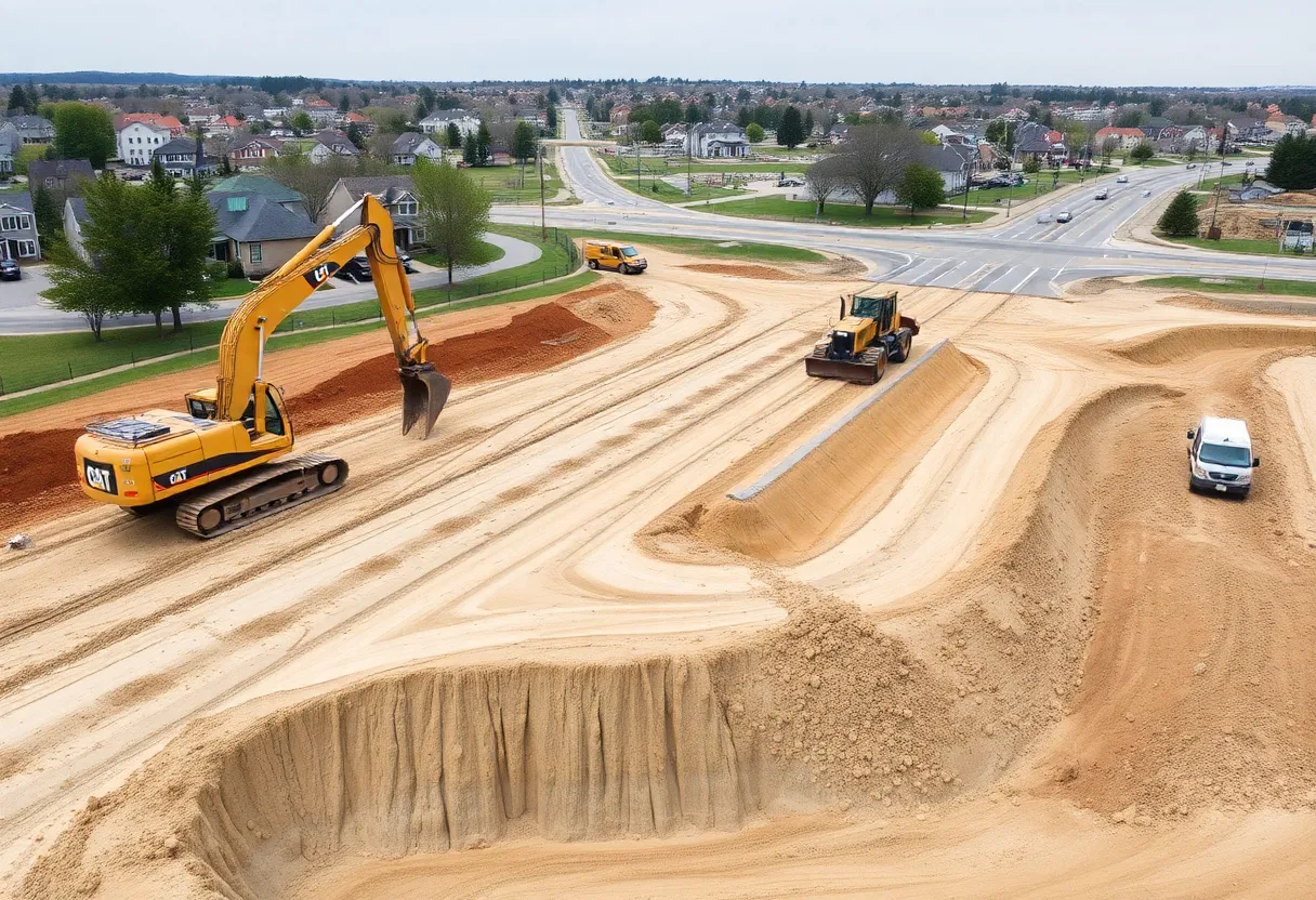 Construction site of Route 6/10 interchange project with contaminated soil