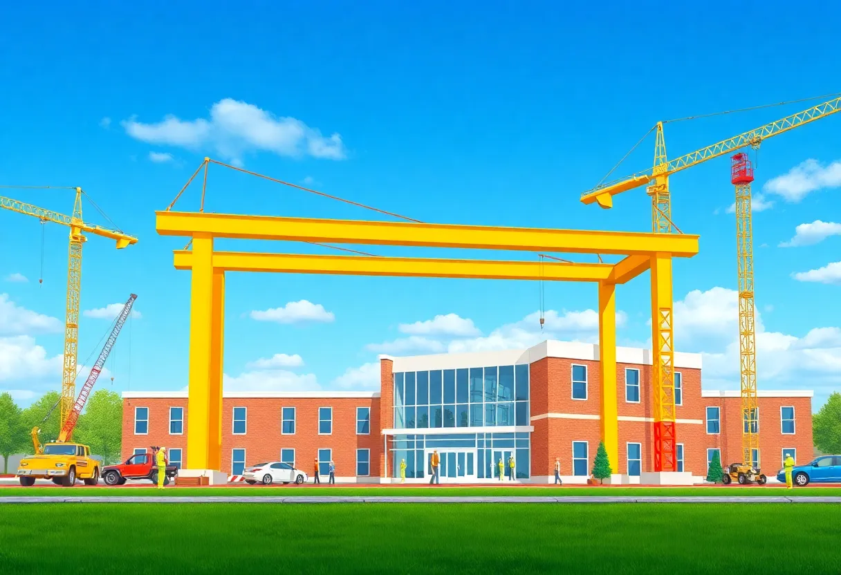 Beam raising ceremony at the new Frank D. Spaziano Middle School construction site.