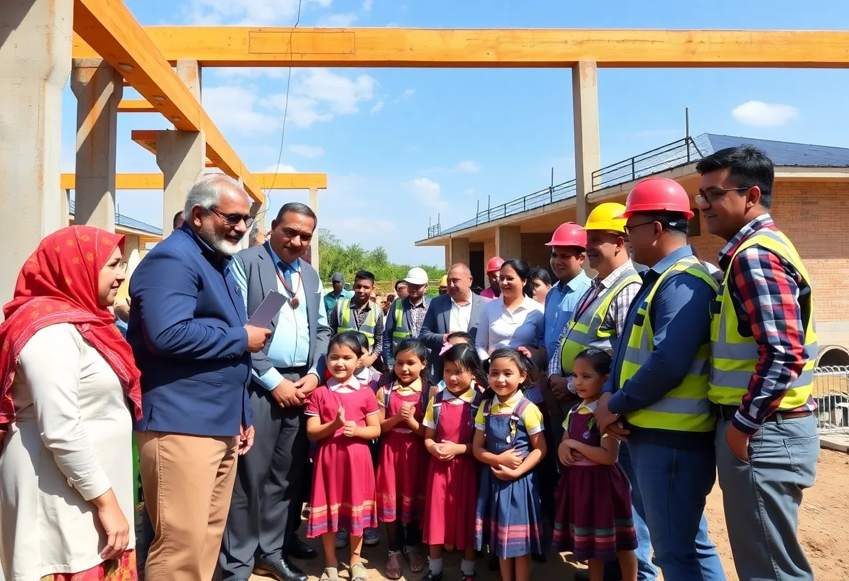 Celebration of the beam raising ceremony for Frank D. Spaziano Middle School in Providence, RI.