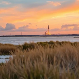 Scenic Boca Chica Beach with SpaceX launch pad in view